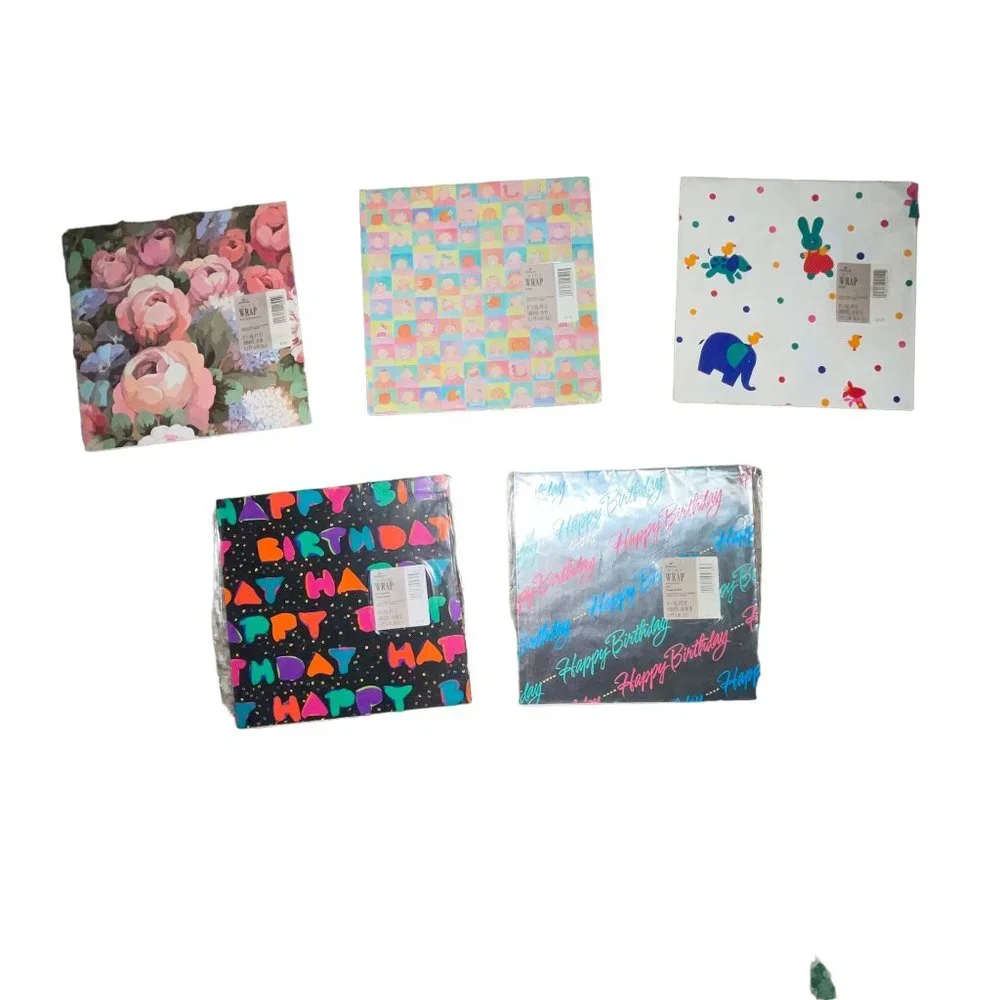 Vintage New Hallmark Gift Wrap Lot 36 Baby Birthday Spring Easter Flat Wrap